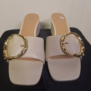 a new day Cream Mules with Gold Accent